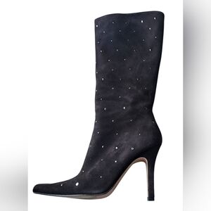 Coup D'Etat Chocolate Suede Tall Heeled Studded Zip Boots Size 9 B